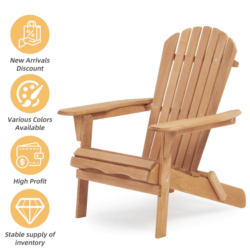 Light Brown Solid Cedar Wood Folding Adirondack Chairs (Set of 2)