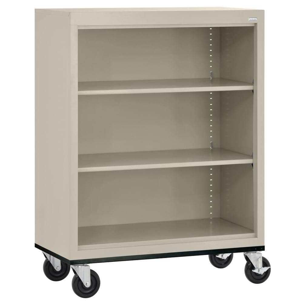 Sandusky Mobile Bookcase Series 42 in. Tall Putty Metal 3-Shelves Standard Standard Bookcase With Casters, Pink -  BM20361836-07