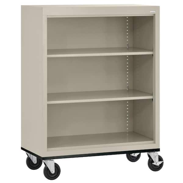Sandusky Metal 3-Shelf Cart Bookcase with Adjustable Shelves in Putty (42 in.)