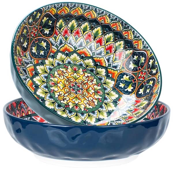 75 oz Bohemian Style Porcelain Serving Bowl, 10.3 in Diameter for Salad, Soup, Pasta, Fruit daily use