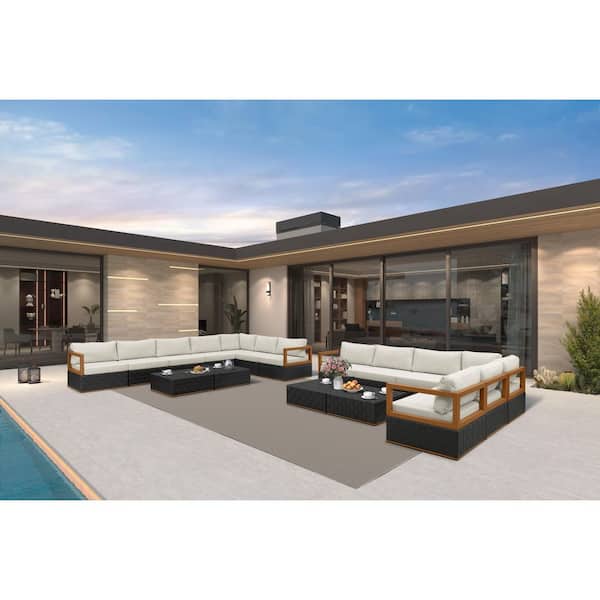 17-Pieces Patio Conversation Sets All Weather Outdoor Couch Sectional Set with Cushion Conversation Set, Black