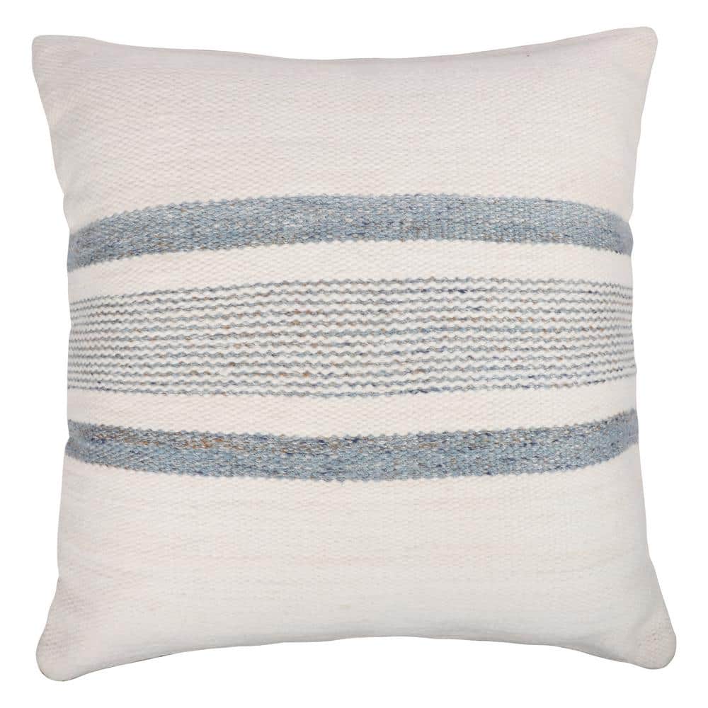 Eliza Blue/ White Striped Hand-Woven Indoor/Outdoor Polyfilled 20 in. x 20 