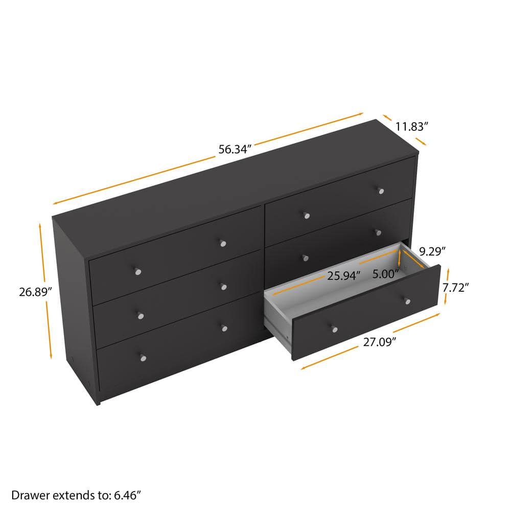 Black Double Horizontal 6-Drawer Dresser