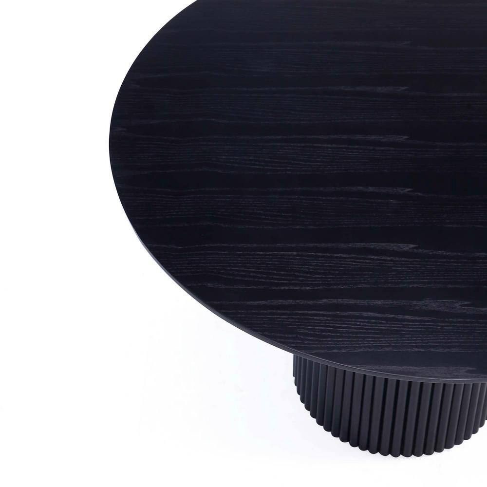Modern Black Wood Round Dining Table with Beige Upholstered Arm Chairs