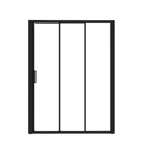 60 in. W x 72 in. H 3-Panel Sliding Semi Frameless Shower Door in Matte Black Finish with Clear Glass