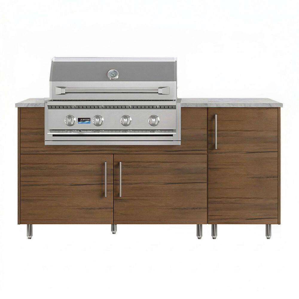 Daybreak 68.5 in. W 4-Burner Propane Grill Island in Stainless Steel Miami Teak with Propane Cabinet price history on PriceWatchPro