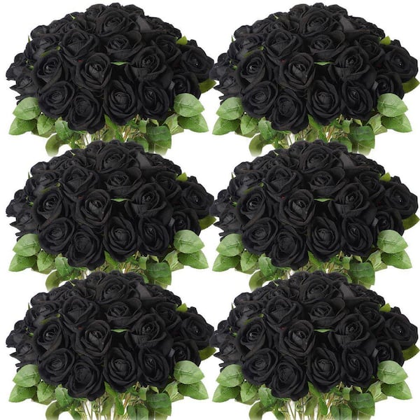 20 in. Black Outdoor Artificial Rose Plastic Flower for Home 50 Piece ...