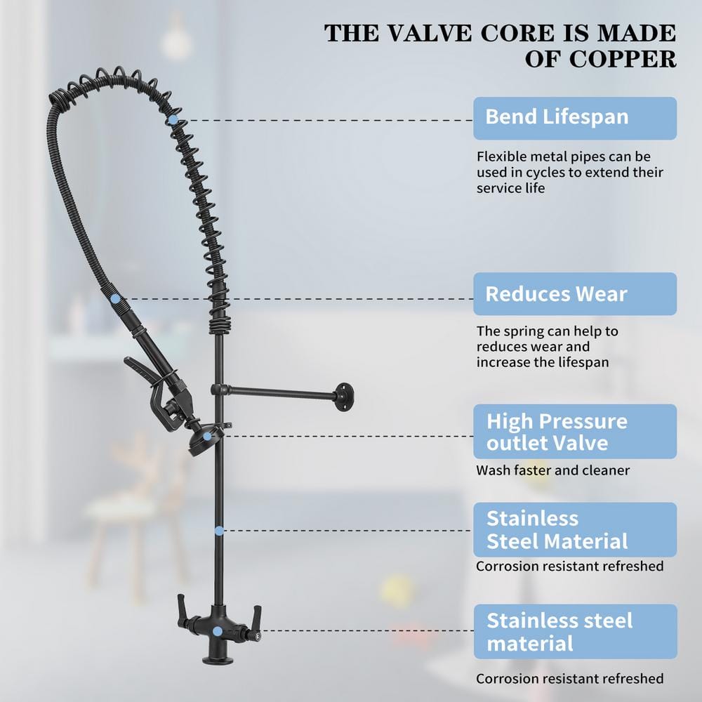 BWE Commercial Restaurant Pull-Down Double Handle Countertop Pre-Rinse Spray Utility Kitchen Faucet