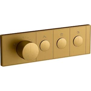 Anthem 3-Outlet Thermostatic Valve Control Panel with Recessed Push-Buttons in Vibrant Brushed Moderne Brass