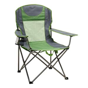 Green 1-Piece Metal Outdoor Beach Chair Camping Lounge Chair Lawn Chair with Side Pocket and Cup Holder