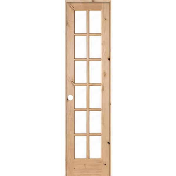 Krosswood Doors 28 in. x 96 in. Krosswood French Knotty Alder 12-Lite Tempered Glass Solid Right-Hand Wood Single Prehung Interior Door
