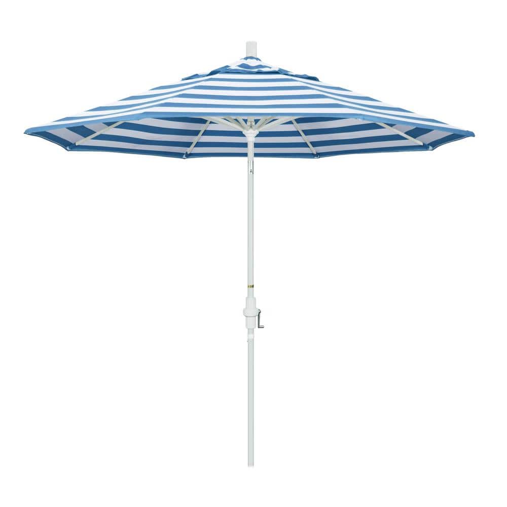 9 ft. Matted White Aluminum Collar Tilt Crank Lift Market Patio Umbrella in Cabana Regatta Sunbrella price history on PriceWatchPro