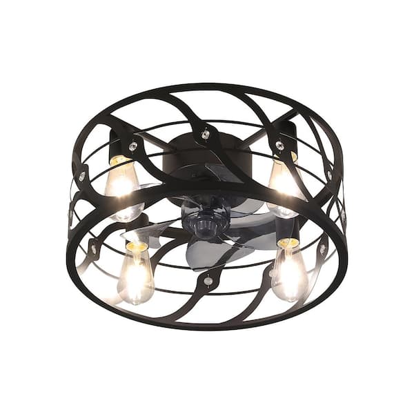 OLUZO 17.7 in. Indoor Black Caged Ceiling Fan with Light, Rustic Farmhouse Ceiling Fans, Bladeless Fandelier Ceiling Fan