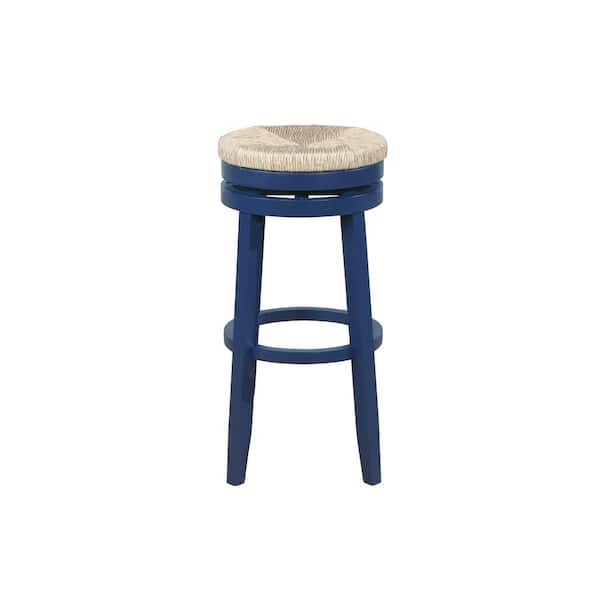 Country Bar Stool Cushions, Round Blue And White Stripe