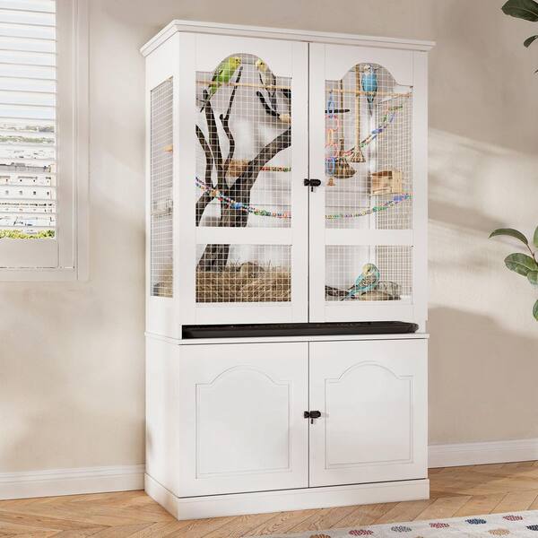 FUFU&GAGA 66.9 in. H White Wood Birdhouse w/ Double Doors, Easy