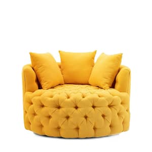 Yellow Linen Modern Swivel Accent Chair Barrel Chair for Hotel Living Room with 3 Pillows