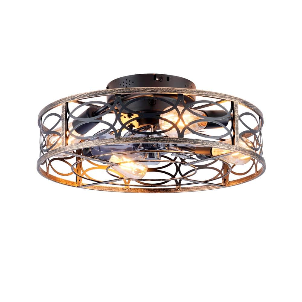 20 in. Bronze and Blush Gold Flush Mount Caged Ceiling Fan with 4 E26 Light Sockets, Remote Control price history on PriceWatchPro