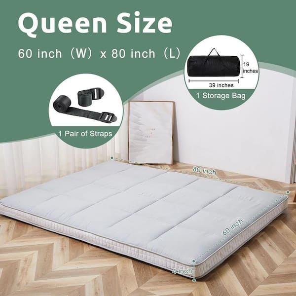 Futon Mattress, Padded Japanese Floor Mattress Quilted Bed Mattress Topper,  Extra Thick Folding Sleeping Pad, Green, Twin