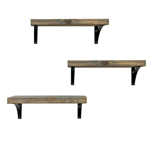 Intrinsic Haven Industrial Grace 20 in. W x 5.5 in. D Gray Pine Wood (Set of 3) Simple Bracket Decorative Wall Shelf Set
