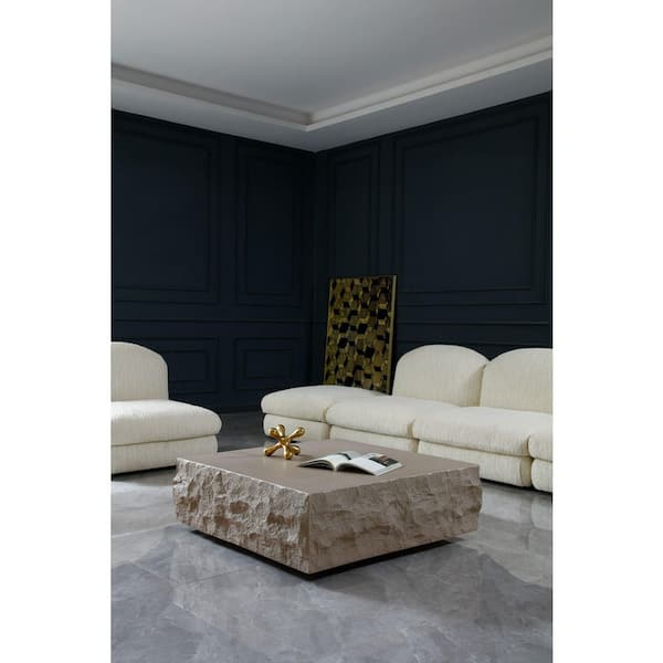 Modrest Quarry Modern 41.3 in. Beige Square Glass Coffee Table