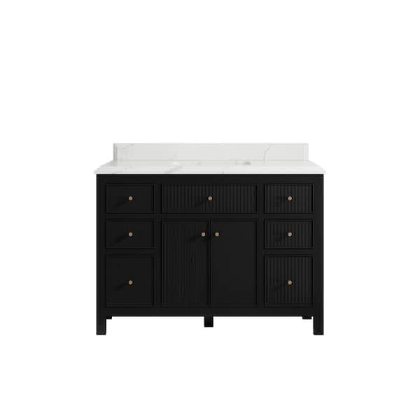 Willow Collections Sonoma 48 in. W x 22 in. D x 36 in. H Bath Vanity in Black with Cove Edge Calacatta Quartz Top