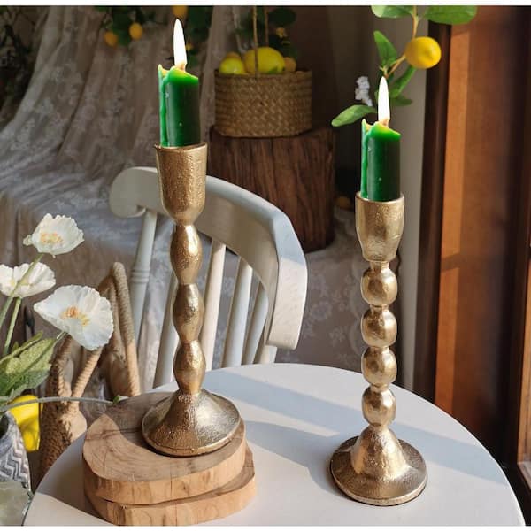 Antique Brass Gold Iron Candle Holders-Set of 2 Decorative Taper