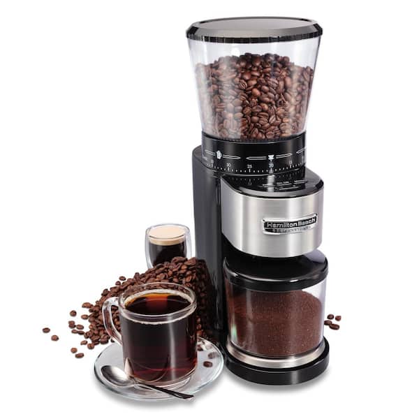HAMILTON BEACH PROFESSIONAL 4 oz. Black and Stainless Steel Conical Burr Coffee Grinder with Digital Display