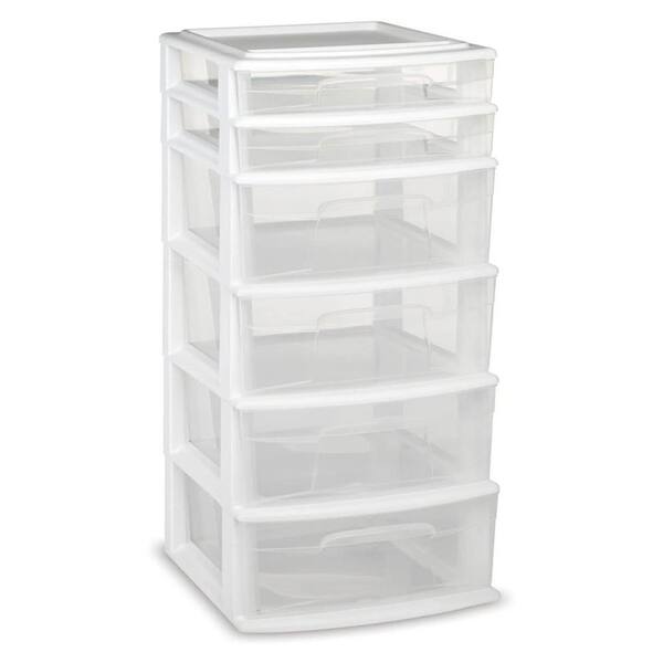 Homz Plastic 5 Clear Drawer Medium Home Storage Container Tower