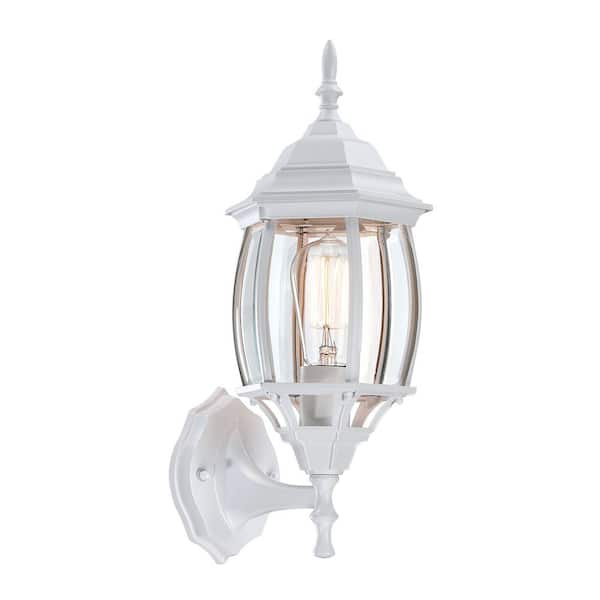 KA 1-Light 17 in. Matte White Outdoor Hardwired Wall Lantern Sconce with No Blubs Included