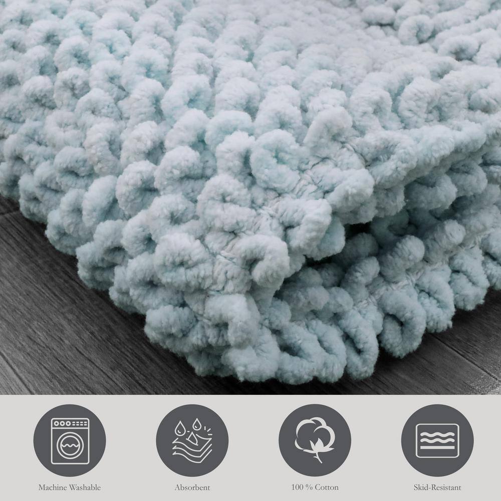 Pale Blue Cotton Chenille Non-Slip Bath Mat 17" x 24"