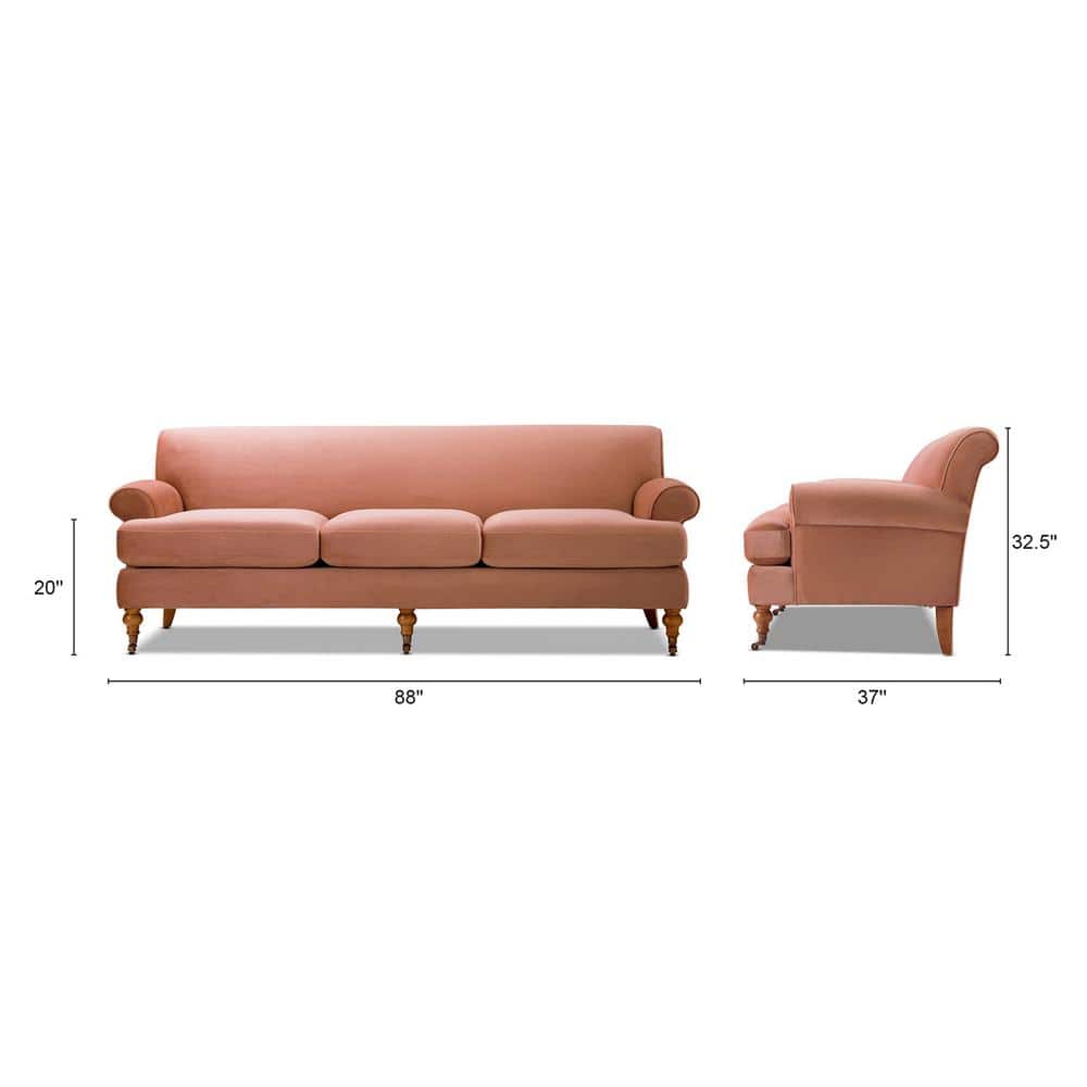 Peach Orange Velvet Lawson Sofa with Pinewood Frame and Removable Cushions