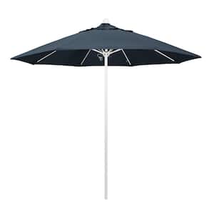 9 ft. Fiberglass Market Pulley Open Matted White Patio Umbrella in Sapphire Pacifica