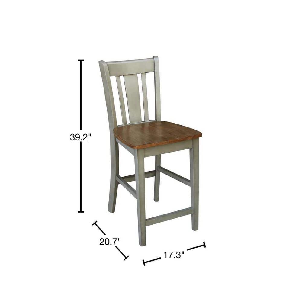 Distressed Hickory and Stone 24" Solid Wood Counter Stool