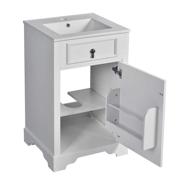 20 in. W x 18 in. D x 34 in. H Freestanding Bath Vanity in White with White Ceramic Top