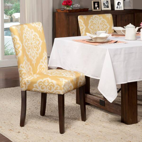 Homepop Parsons Yellow And Cream Damask, Yellow Parsons Dining Chair