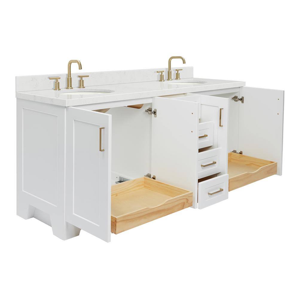 Taylor 72" White Freestanding Double Basin Vanity with Gold Hardware