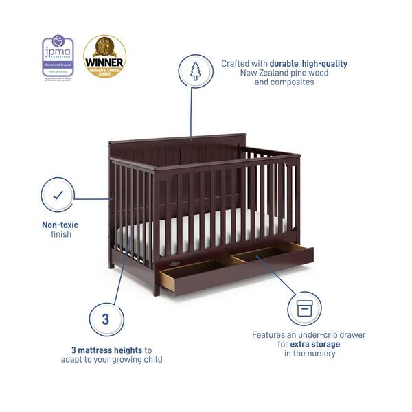 Graco Hadley 4 In 1 Convertible Crib With Drawer Espresso 04521 709 The Home Depot