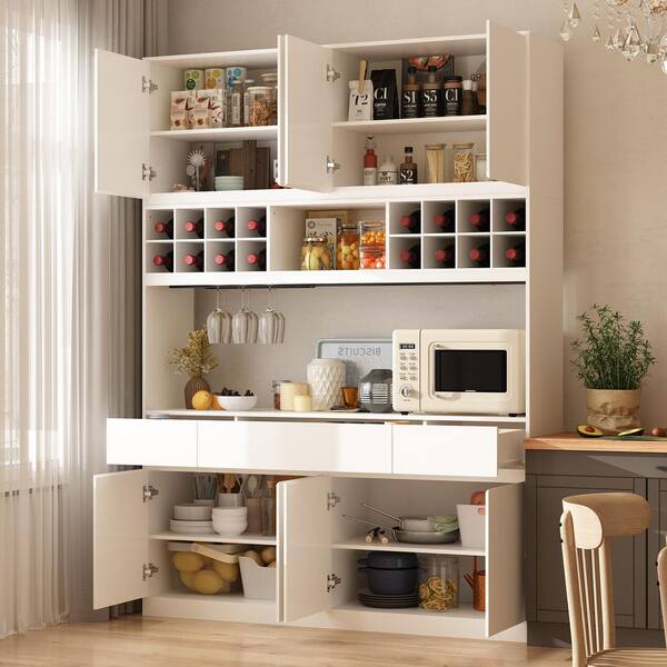 FUFU&GAGA 4-in-1 White Wood Storage Cabinet with Buffet and