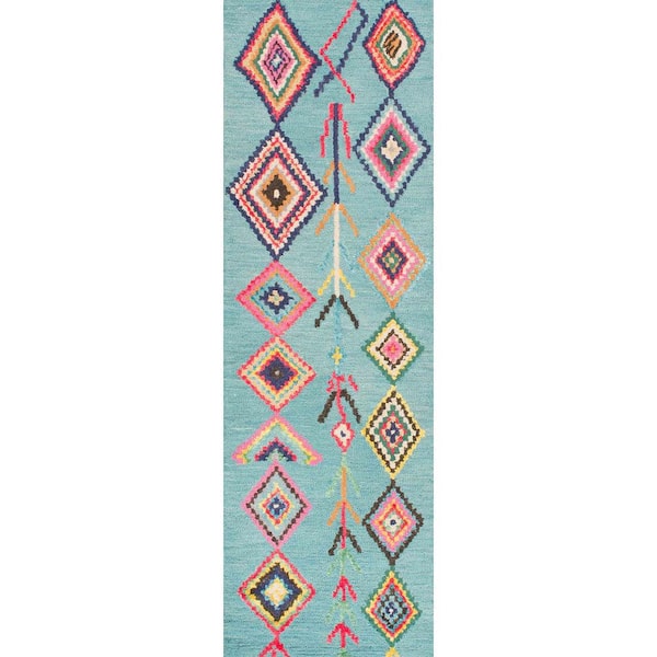 nuLOOM Belini Moroccan Southwestern Symbols Turquoise 3 ft. x 10 ft. Runner Rug