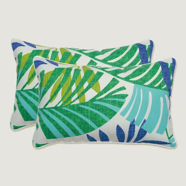 Pillow Perfect Floral Blue Rectangular Outdoor Lumbar Throw Pillow 2-Pack