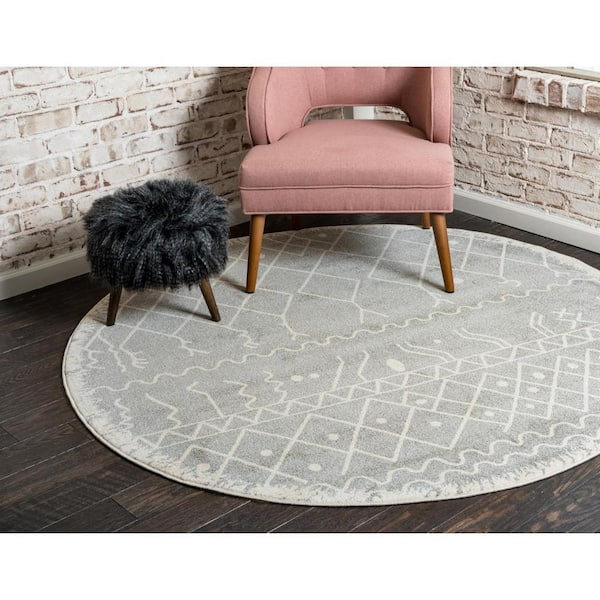 Fez Tribal Gray 3' 3 x 3' 3 Round Rug