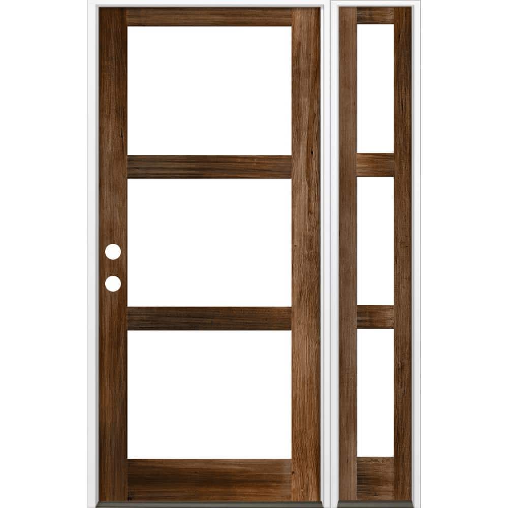 56 in. x 96 in. Modern Hemlock Right-Hand/Inswing Clear Glass Provincial Stain Wood Prehung Front Door with Sidelite price history on PriceWatchPro