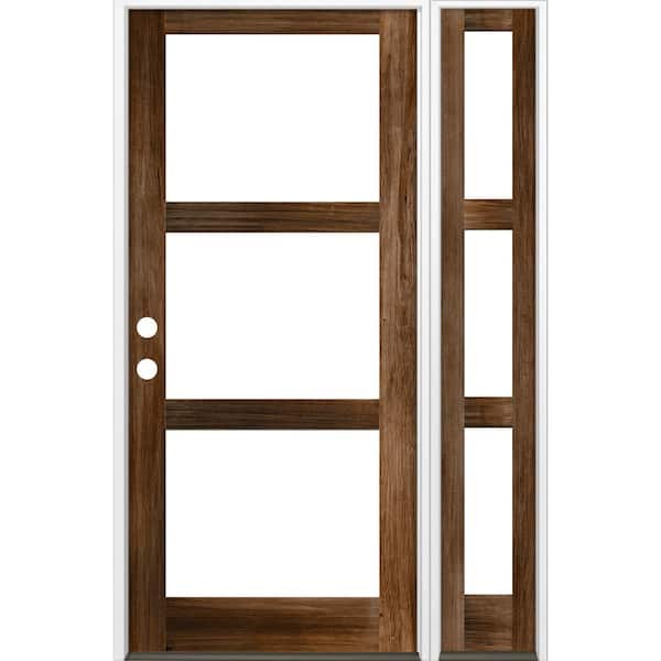 Krosswood Doors 56 in. x 96 in. Modern Hemlock Right-Hand/Inswing Clear Glass Provincial Stain Wood Prehung Front Door with Sidelite