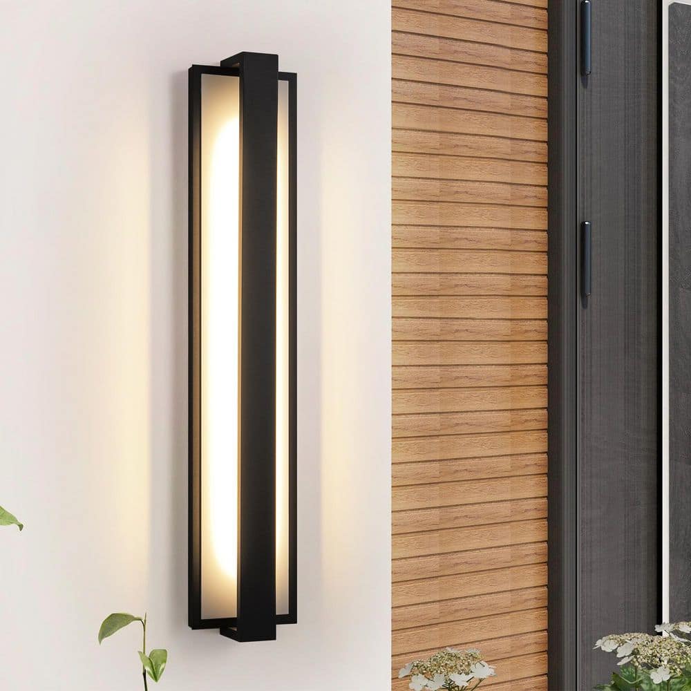 Amzie 24 in. Modern Black&White Rectangular Integrated LED Outdoor Hardwired Wall Lantern Scone Patio Light price history on PriceWatchPro