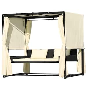 87 in. Outdoor Swing Bed Blackout Adjustable Curtains Suitable for Balconies Gardens Patio Swings with Cushions Beige