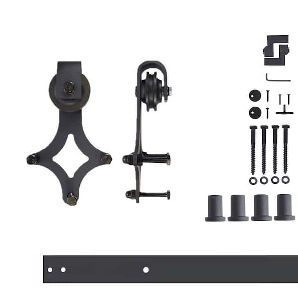 HOMACER 5.5 ft./66 in. Black Rustic Non-Bypass Sliding Barn Door Hardware Kit Diamond Design Roller for Single Door