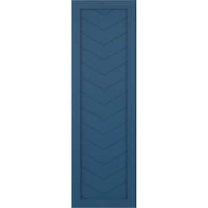 12 in. x 65 in. PVC Single Panel Chevron Modern Style Fixed Mount Board and Batten Shutters in Sojourn Blue
