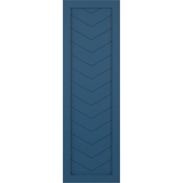 Ekena Millwork 12 in. x 65 in. PVC Single Panel Chevron Modern Style Fixed Mount Board and Batten Shutters in Sojourn Blue