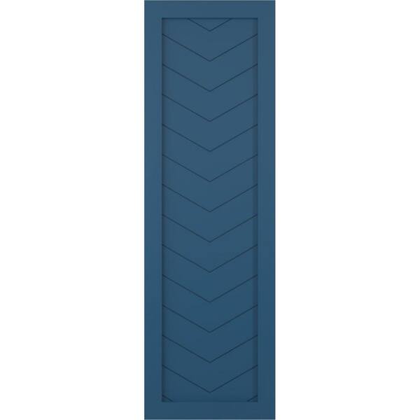 Ekena Millwork 15 in. x 37 in. True Fit PVC Single Panel Chevron Modern Fixed Mount Board and Batten Shutters Pair in Sojourn Blue