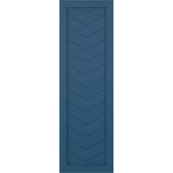 Ekena Millwork 15 in. x 60 in. True Fit PVC Single Panel Chevron Modern Style Fixed Mount Board and Batten Shutters Pair, Sojourn Blue